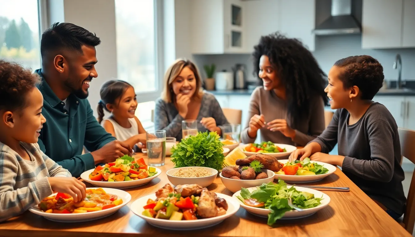 Family gathered around a table enjoying a budget-friendly meal.